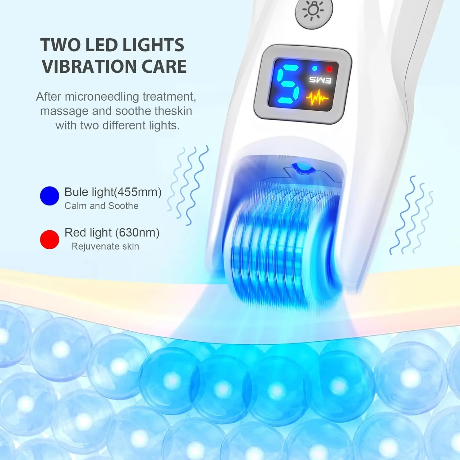 Dr.pen G5เดอร์มาลูกกลิ้ง LED บำบัดด้วยคลื่นไมโครเวฟอุปกรณ์ความงามการสั่นสะเทือนไมโครเคอเรนท์ที่มี5ลูกกลิ้งขัดเท้า