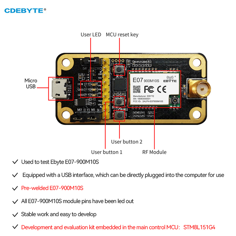 CC1101 868 MHz 915 MHz Entwicklungskit Ebyte E07-900MBL-01 gelötet E07-900M10S kompatibel mit E07/E30/E220/E32/E22 IoT