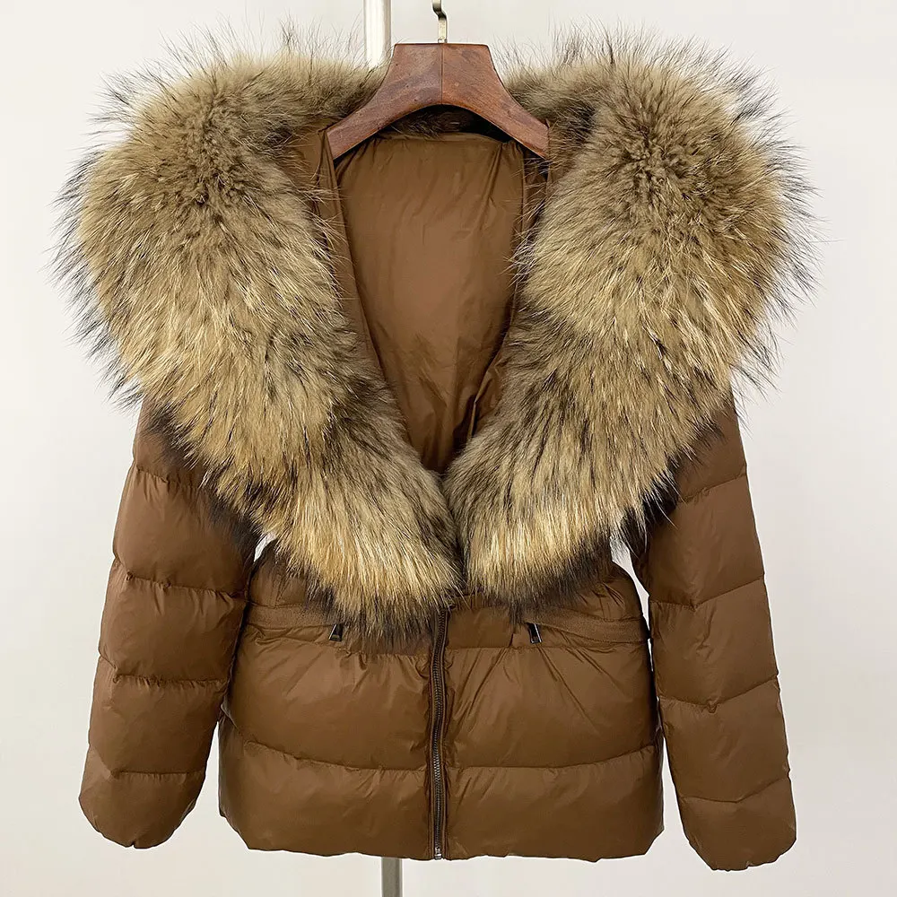 Chaqueta de invierno con cuello de piel de zorro auténtica para mujer, abrigo acolchado corto y cálido para mujer, Parka holgada