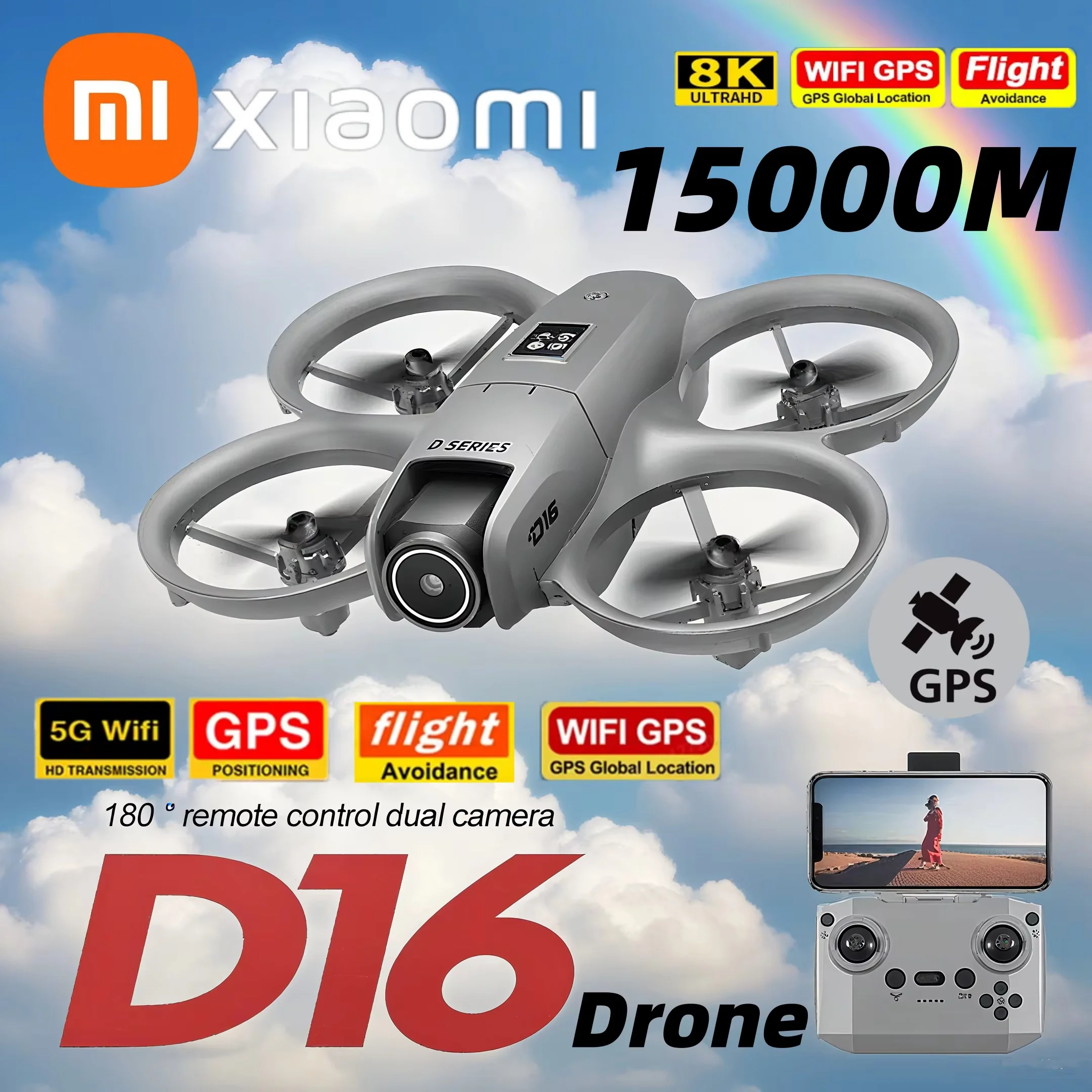 VIVO D16 Drone HD Dubbele camera 8K Professionele lucht 3-batterij Borstelloze motor Optische stroom GPS-positionering Vermijdingsdrone