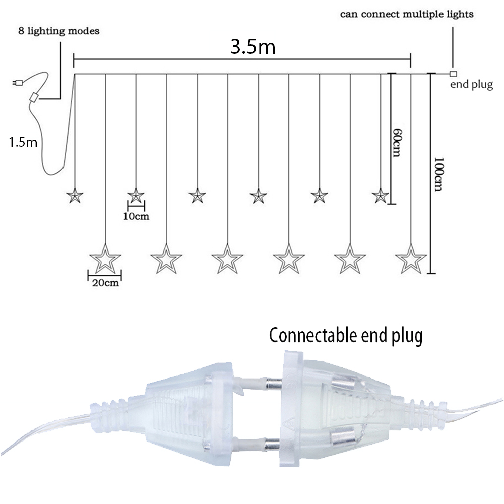 Guirnaldas de luces LED con forma de estrella de 3,5 M, 138 luces LED de Navidad para el hogar, dormitorio, ventana, Fiesta al aire libre, decoración navideña