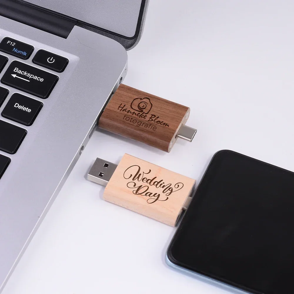 JASTER Wooden TYPE-C USB 2.0 Flash Drive 128GB Pen Drive Free Logo Creative Business Gift U Disk 64GB with Box 32GB Memory Stick