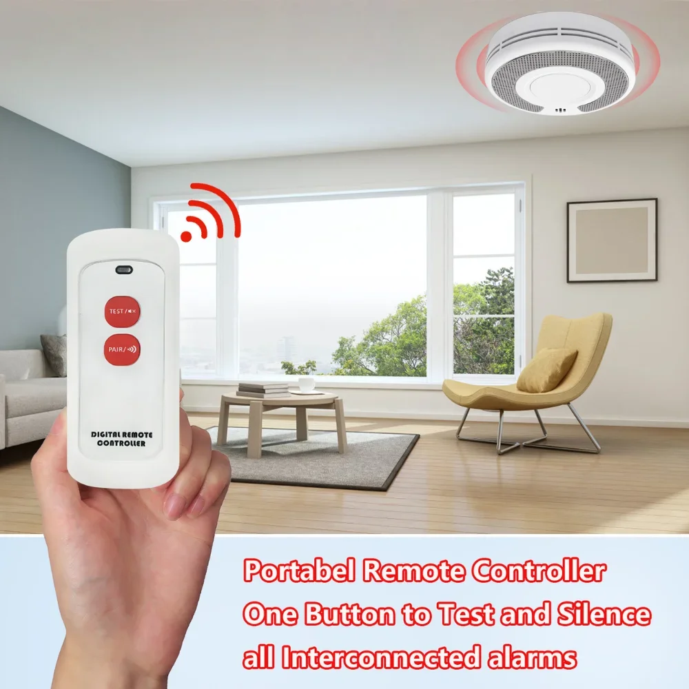 10 Year Battery Interconnected Smoke Detector / Remote controller, Interlinked Wireless Fire Alarm,VS03F/RC07