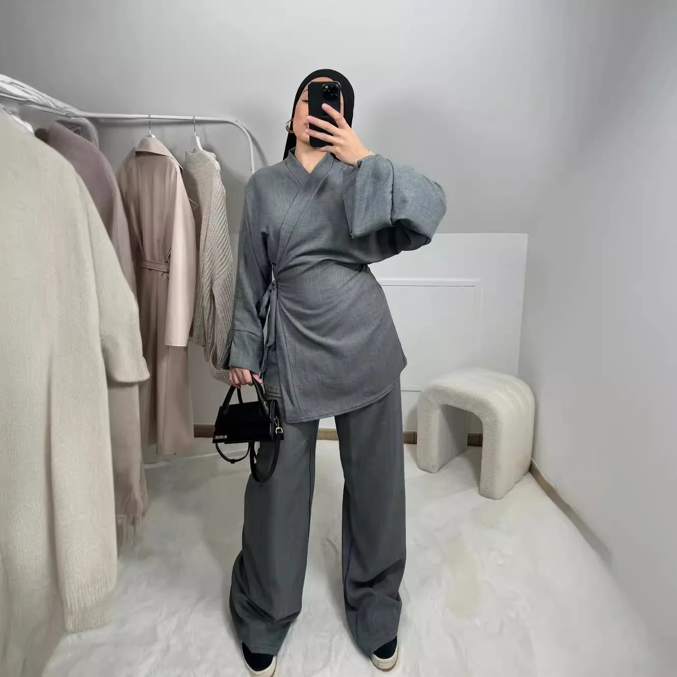 女性用ワイドレッグレースアップパンツ,イスラム教徒の衣装,ブラウス,ブラウス,イード,ラマダン,モロッコ,ドバイ,イスラム教徒のアンサンブル,アラビア語,控えめな衣装,2個セット