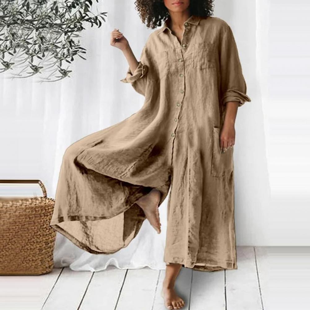 ผ้าฝ้าย LinenWomen Jumpsuit ขนาดใหญ่ Vintage ปุ่ม Jumpsuit ผู้หญิงฤดูร้อน Casual Beach Playsuit กางเกงขากว้างหลวม Romper