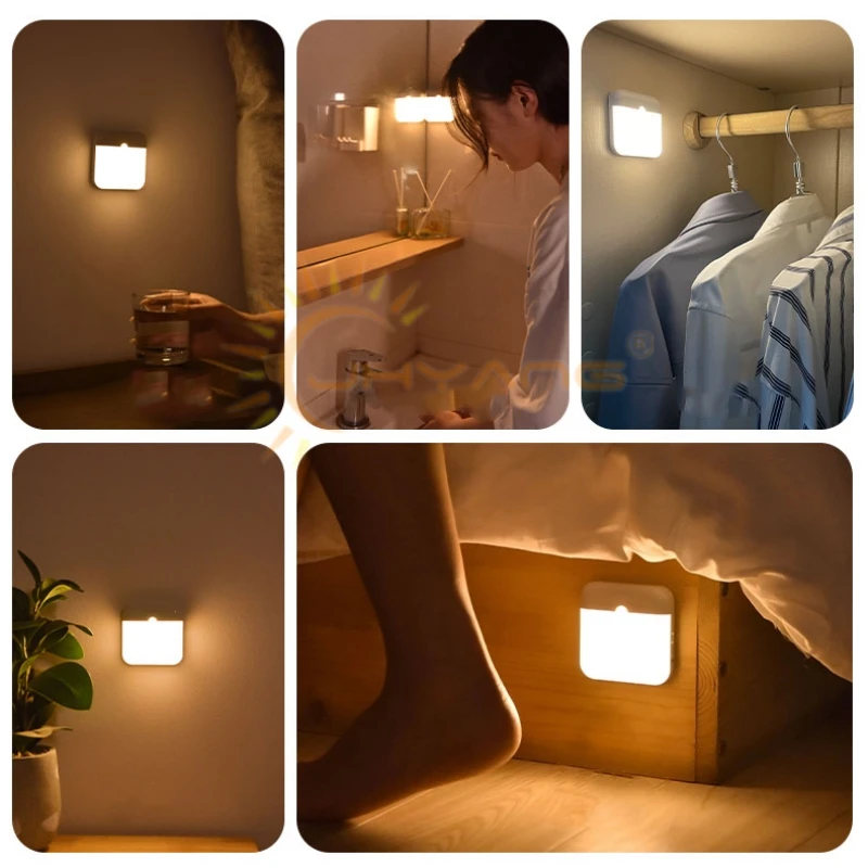 LEDライトUSB充電スクエアランプ寝室キッチン階段廊下ワードローブ食器棚照明