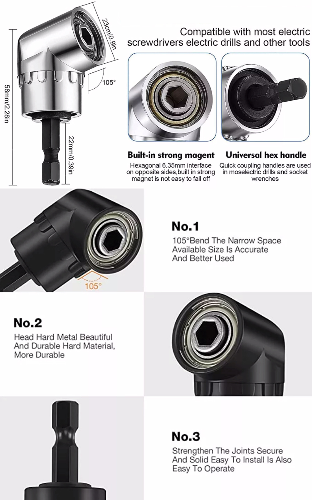 90/105/360 度 1/4 "六角シャンク磁気アダプタ曲げドリルリバーシブルラチェットドライバー調整可能なパワードライバーツール