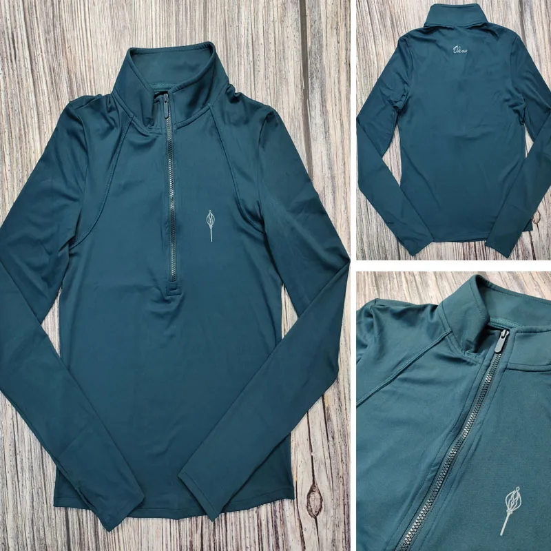 女性用長袖乗馬Tシャツ、ジッパーシャツ、乗馬服、競技、ウエスタンブランド