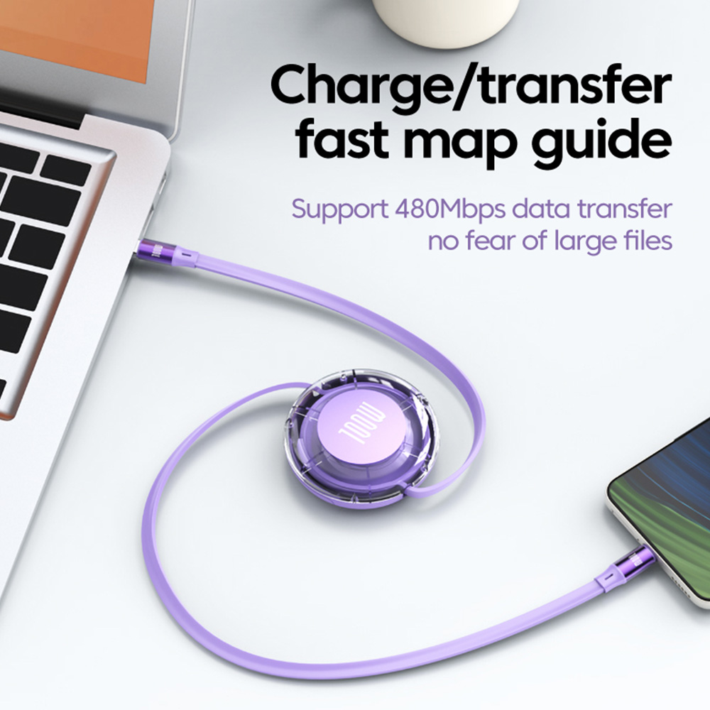 Cable retráctil PD 100W USB tipo C a tipo C Cable de carga rápida USB C a USB C para iphone 15 Huawei Tablet Laptop