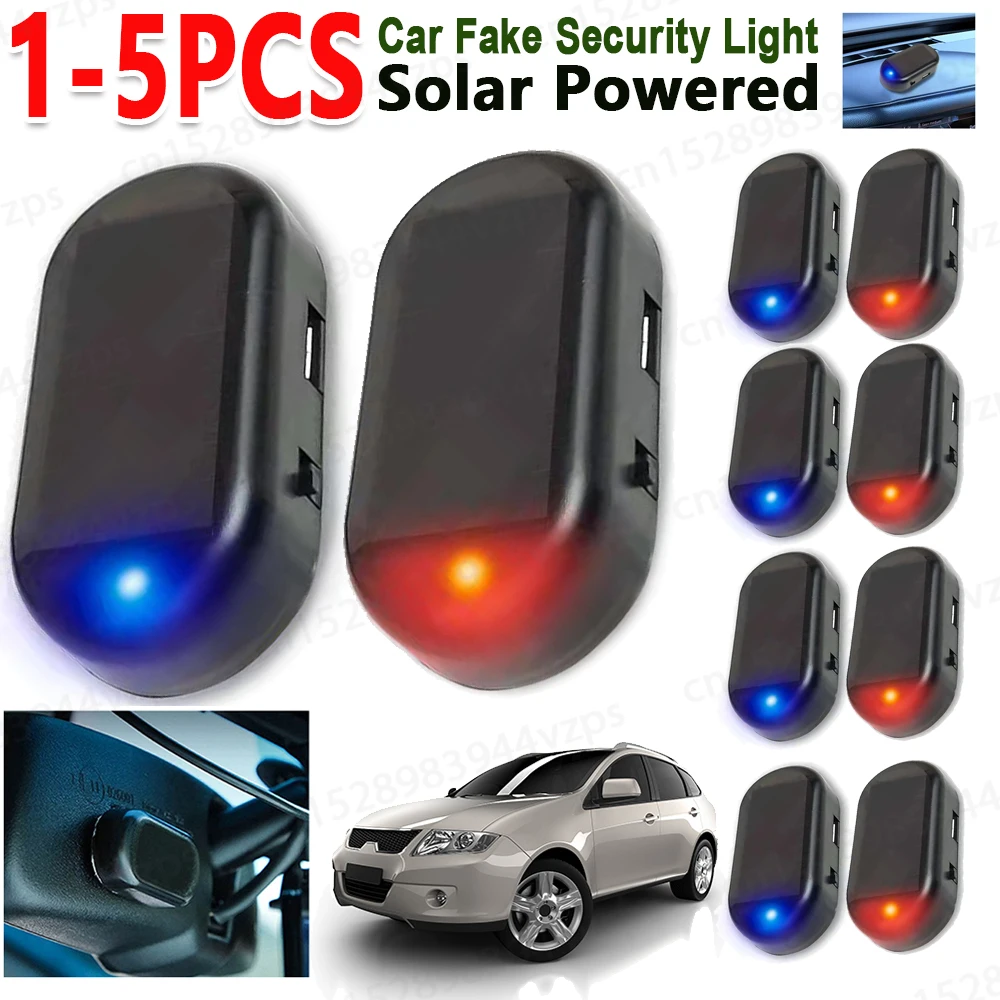 Solar Powered Car Fake Security Light, simulado manequim alarme, piscando lâmpada de imitação, sem fio sinal de alarme, azul, vermelho, 1-5pcs