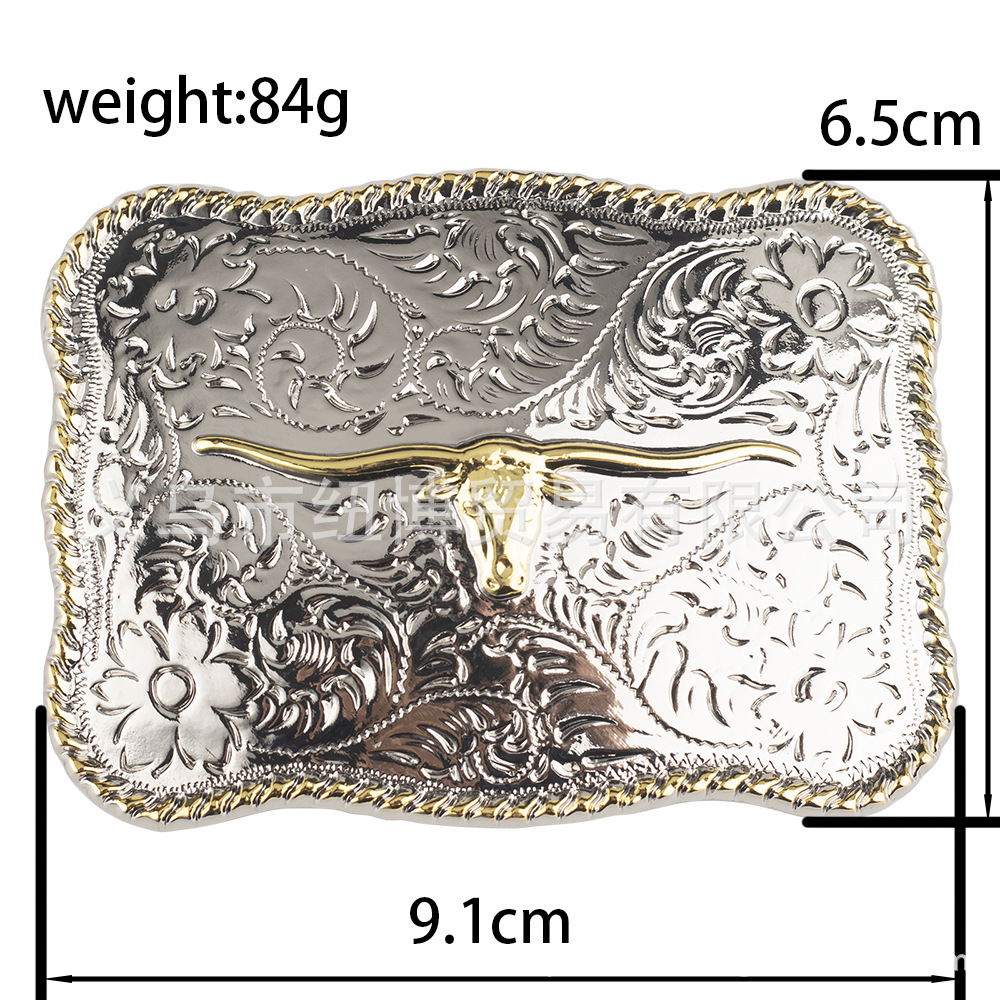 Rinder-Totem-Gürtelschnalle mit silbrig-goldenem Rand