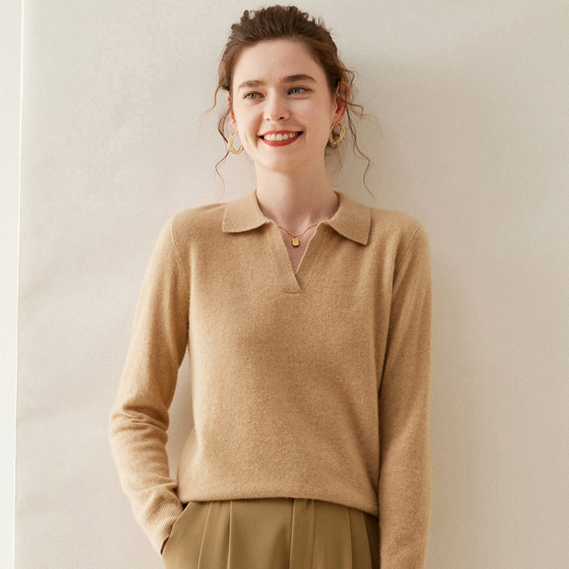 WinvyNee 女性カシミヤメリノウールセーターポロネックルーズソリッドニットトップスセーターカジュアルプルオーバージャンパー秋 A 1054004