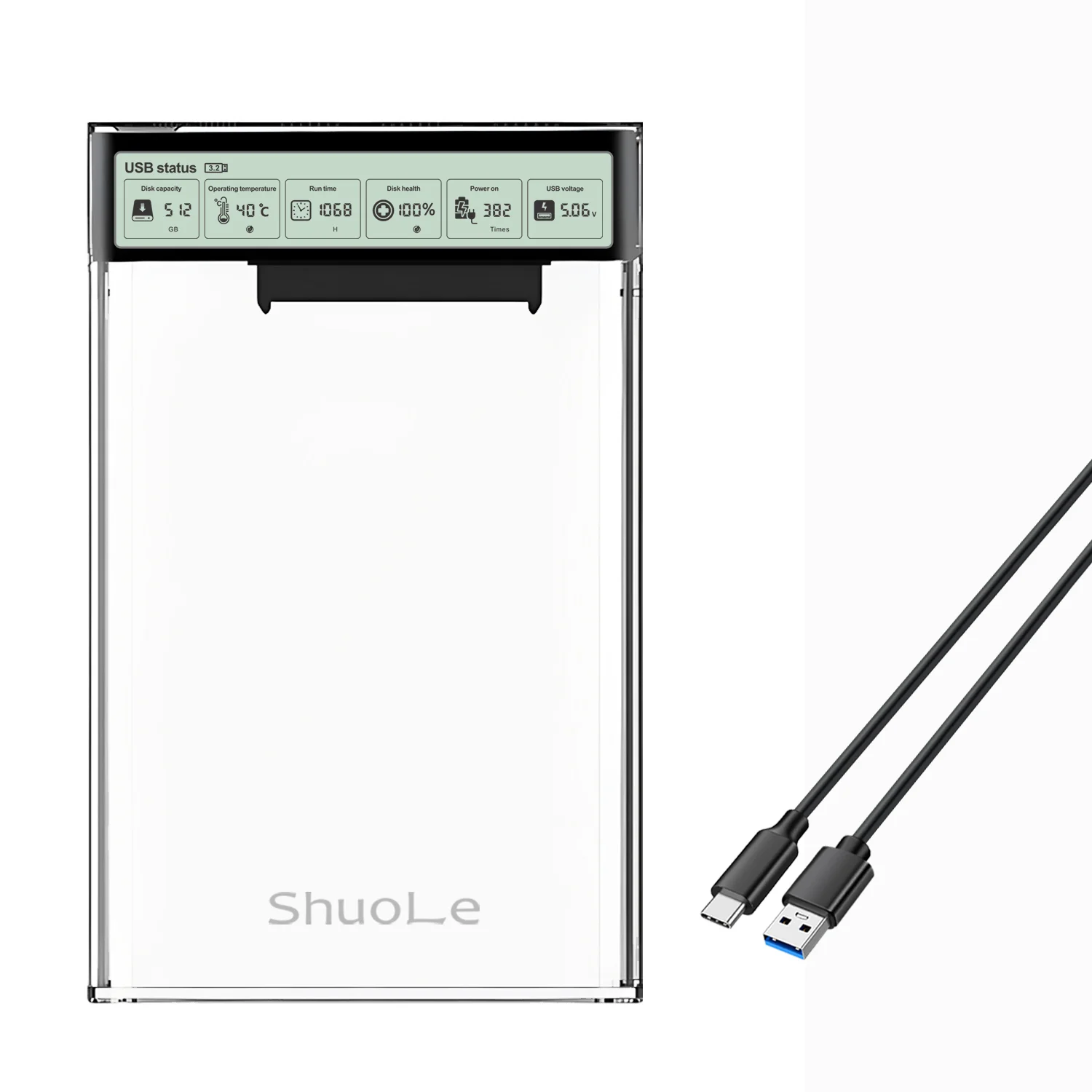 HDD-Gehäusegehäuse Box 2,5 SSD SATA zu USB 3.2 mit 5 Gbit/s Adapter Externes Gehäuse Festplattenbox Transparent