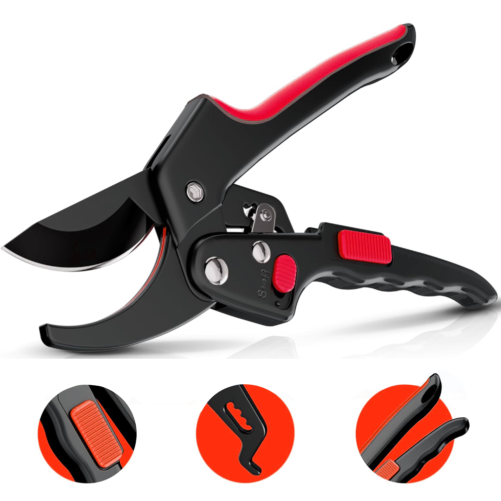 Premium Garden Clippers Gardening Tasks 3 Times Easier, Rachet Hand Ideal For Those With Arthritis or Weak Hands, Cut Capacity S