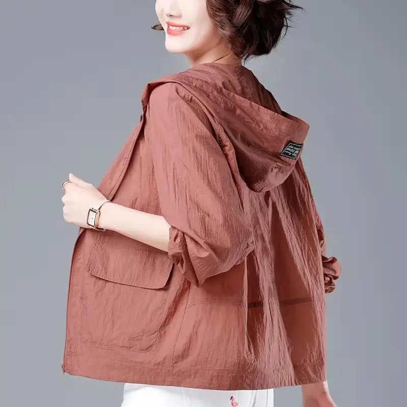 Moda coreana nuevo verano Casaco Feminino Color sólido chaqueta de primavera para mujer 2025 chaquetas combinables con capucha abrigo protector solar fino