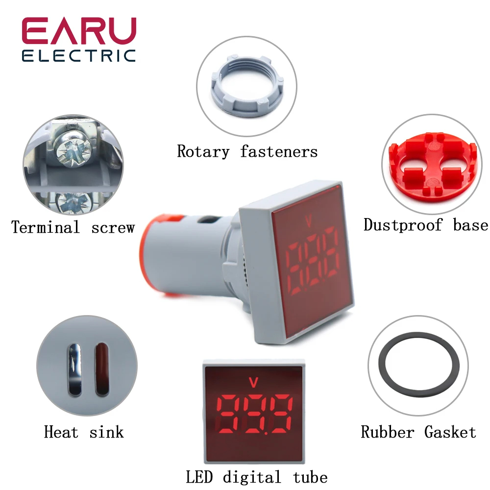 Мини-вольтметр, 22 мм, 20-500 В переменного тока