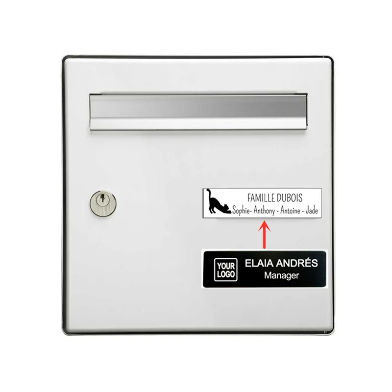 Selbstklebendes Briefkastenschild, Namensschild, personalisierter Text, Standardgröße, 7 x 2 cm, graviertes Briefkastenschild aus Edelstahl, professionelles Etikett