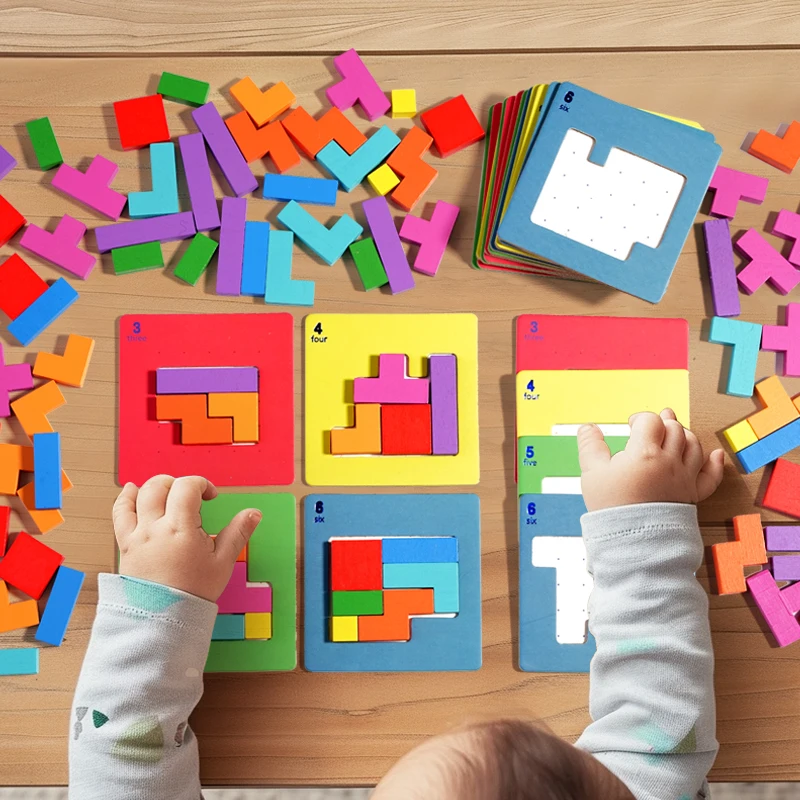 3D สองคน Interactive Desktop เกมปริศนา Tangram ของเล่นคณิตศาสตร์ Building Blocks BOARD สีรูปร่างเกมสําหรับของขวัญเด็ก