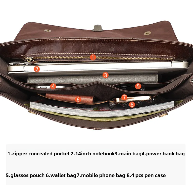 Formale Business-Tasche aus echtem Leder, Aktentasche für 15-Zoll-Notebook, PC, Computertasche, Rindsleder, Messenger-Taschen für Männer