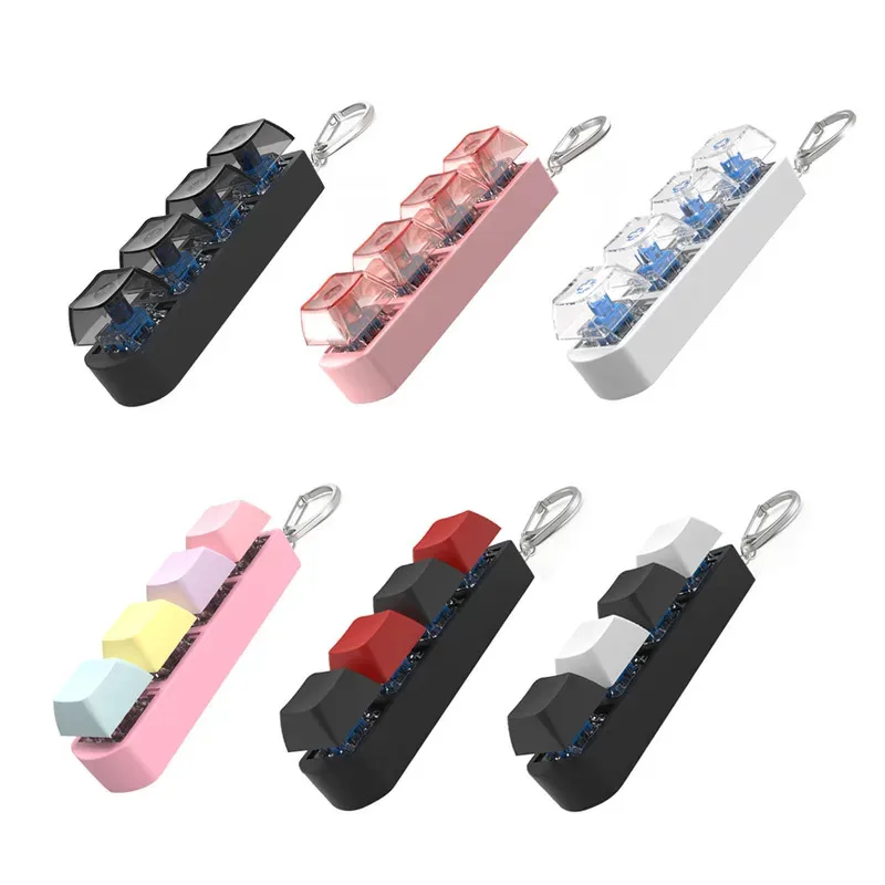 4 teclas botão de dedo brinquedos anti-stress teclado mecânico keycaps escritório descompressão calmante chaveiro presentes para crianças adultos