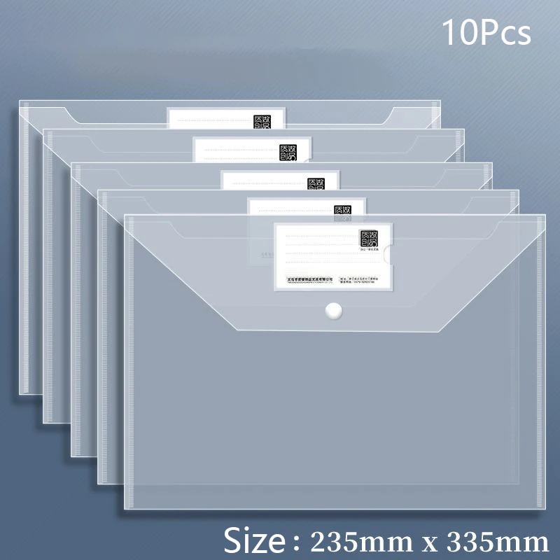 10 stuks plastic mappen voor documenten, A4-formaat plastic enveloppen met kliksluiting, doorzichtige bestandsmappen tassen voor schoolkantoor