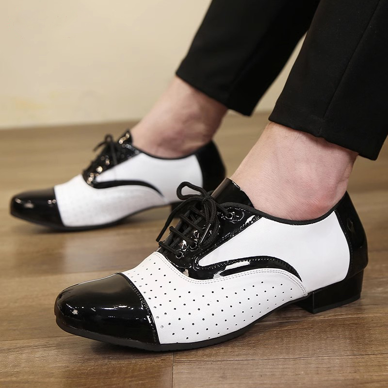 Zapatos de baile modernos para hombres, cuero de rendimiento suave, transpirable, baile latino Social, vestido Formal cuadrado, zapatos de baile de Jazz, zapatillas de deporte