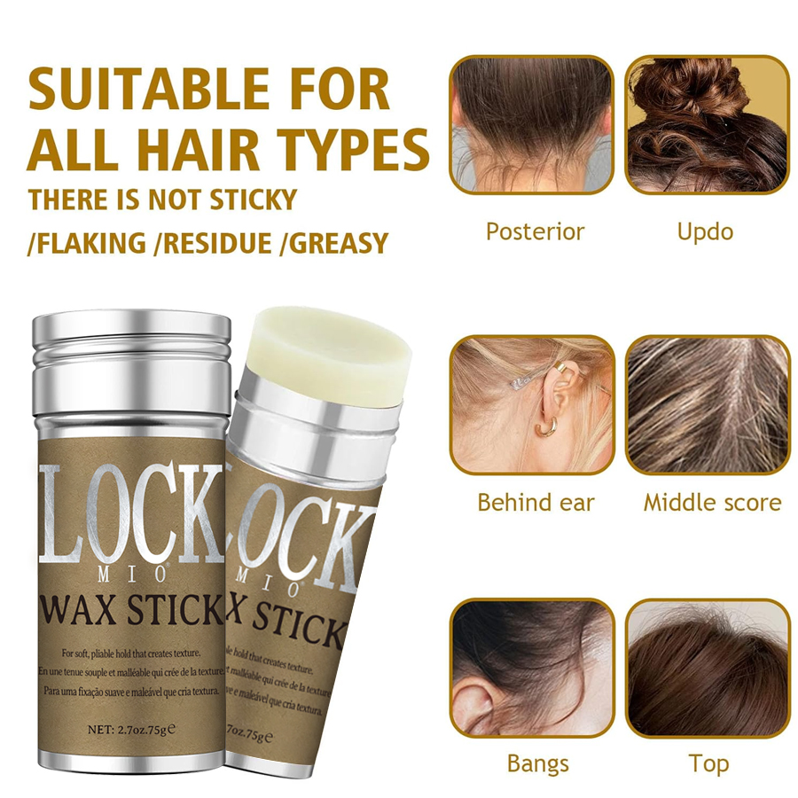 LOCKMIO 75g Barra de cera para el cabello para mujeres y niños Control de pomada de sujeción de larga duración Crizz roto Cera de peinado Flyaway para pelucas naturales