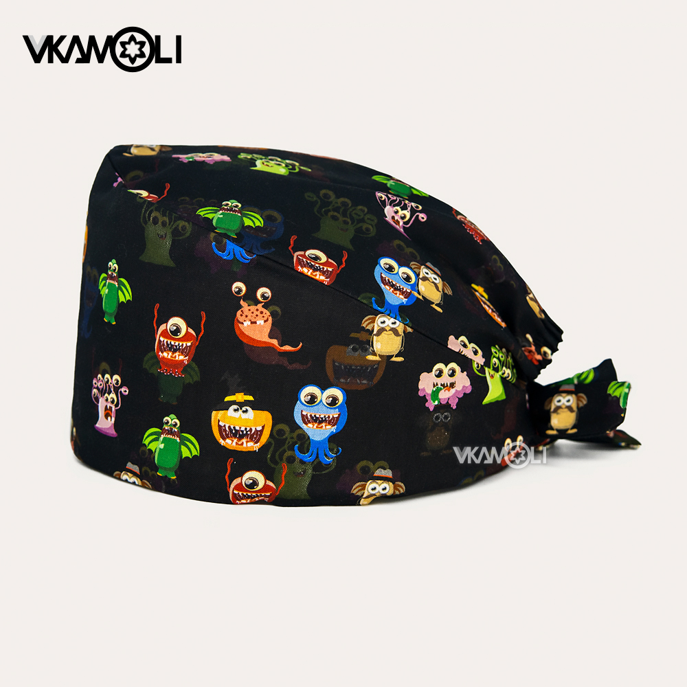 Gorro exfoliante con patrón de calavera, venta al por mayor, gorro exfoliante transpirable a la moda, gorros ajustables para trabajadores de servicio de salud Unisex, gorro de enfermería