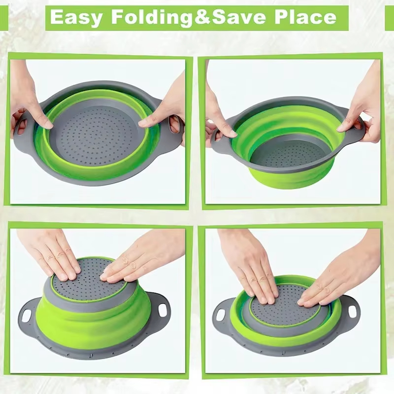 Cesta de limpeza e drenagem de vegetais e frutas de silicone, cesta de limpeza dobrável, rede de filtro de água, utensílios de cozinha