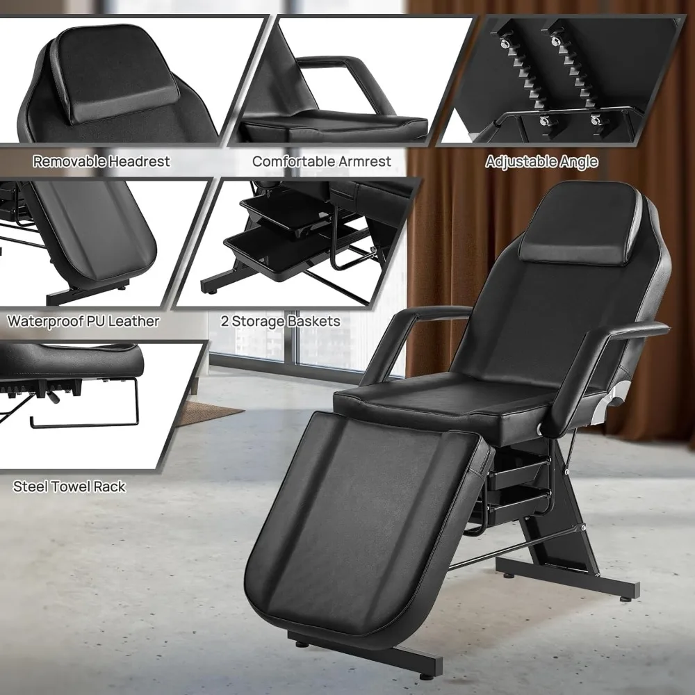 Tattoo & Facial Chair – 73" Adjustable Bed w/Wheels & Stool for Artist, Client & Spa Use