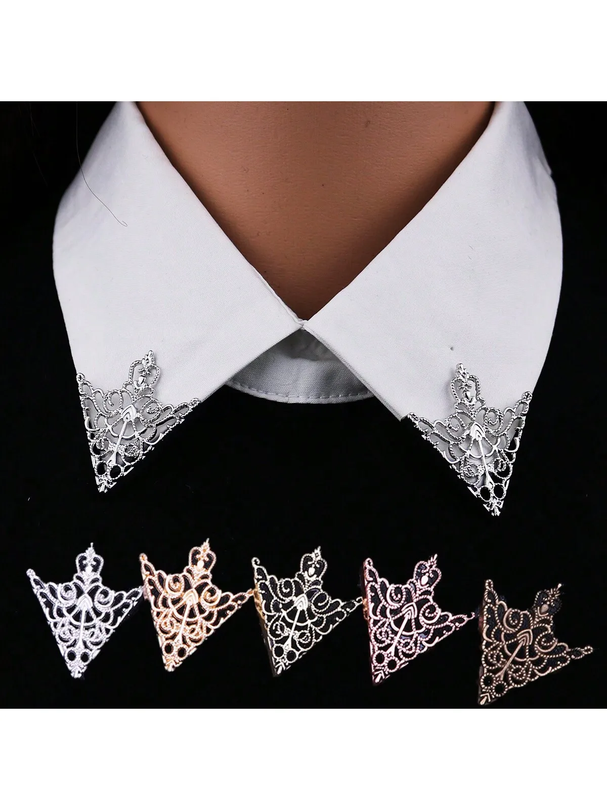 Europeu e americano retro padrão triângulo colar pino acessórios moda masculina e feminina oco coroa colar canto distintivo