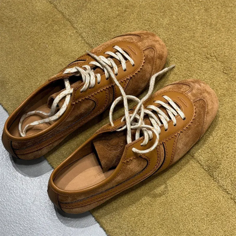 Forrest gump sapatos femininos 2025 quatro estações de couro genuíno tênis feminino plana casual retro alemão sapatos de treinamento