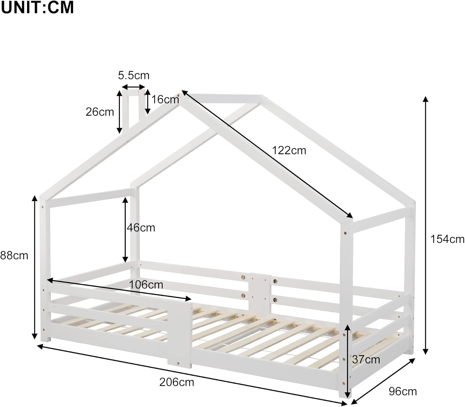 Cama Infantil de 90 x 200 cm – versátil Cama Infantil de Madera para niños y niñas
