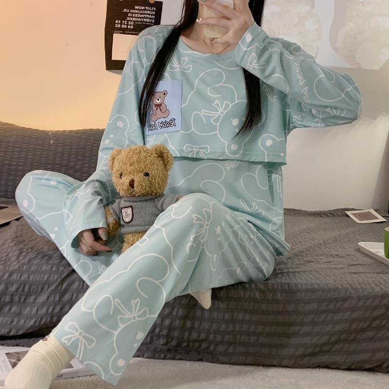 Nueva ropa mensual, pijamas de maternidad de 2 piezas para primavera y otoño, traje de lactancia de verano, pijamas para amamantar, ropa de casa