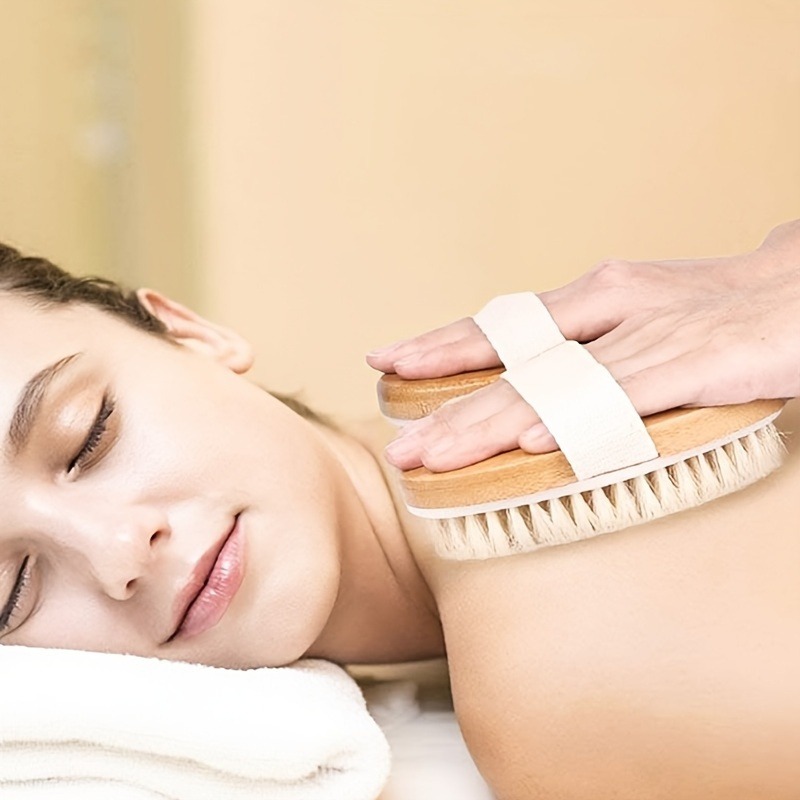 Natural Bristle Body SPA Brush for Wet and Dry Skin, Soft Bath Massager for Home Use