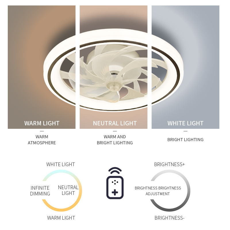 Smart Ceiling Fan Fans With Lights Remote Control Bedroom Decor Ventilator Lamp 48cm Air Invisible Blades Retractable Silent