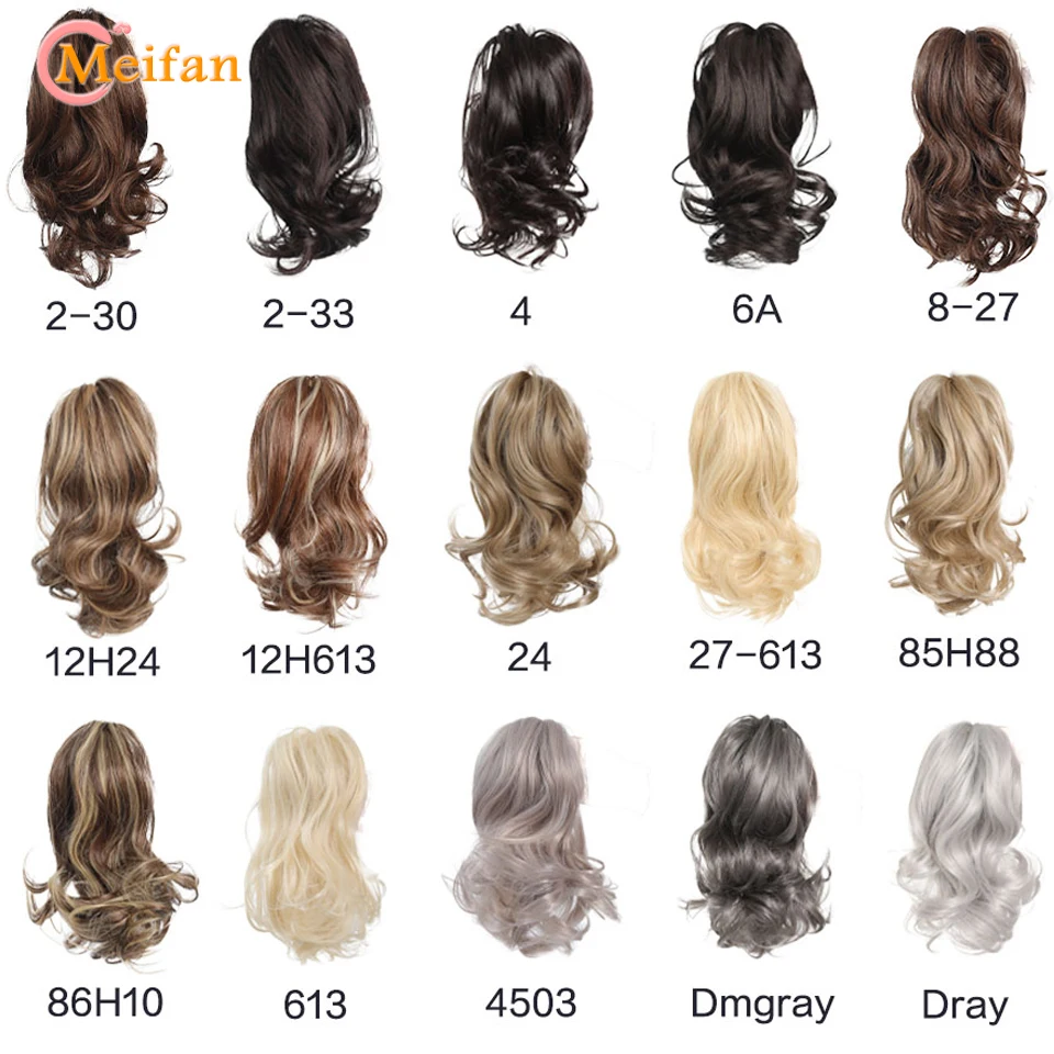 MEIFAN 合成波状カーリー爪クリップポニーテールエクステンションナチュラル偽ヘアピースおだんごヘアブロンドブラウンブラック偽ピグテール