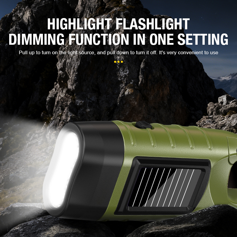 New upgrade 3LED Portable Outdoor Hand Crank Solar Powered Flashlight For Fishing Hiking With Folding Buckle Emergency Lamp