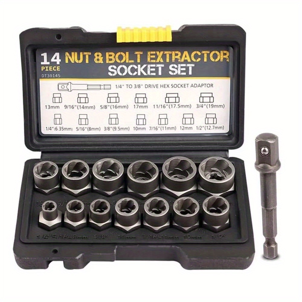 14Pcs Stripped Lug Nut Remover with Hex Adapter Extraction Socket Set, Impact Bolt & Nut Remover Removing Bolts and Nuts