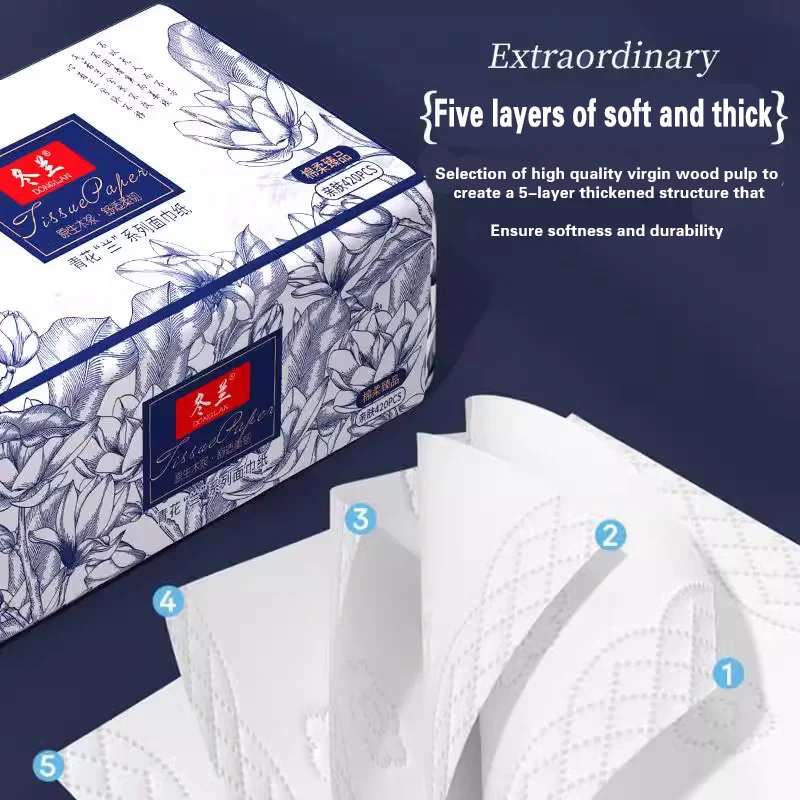 20 Packs Full Case of 420 Sheets of Toilet Paper Wholesale Log Napkins Embossed Facial Tissue Paper Household Paper Towels