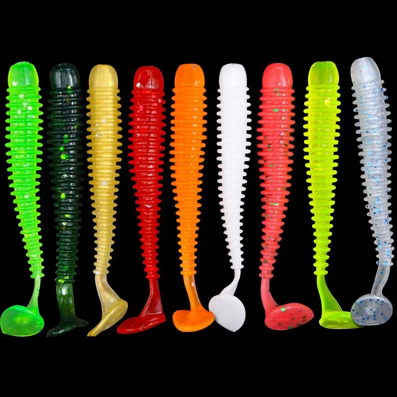 10 unids/lote de señuelos blandos de gusanos de silicona, cebos de 4,5 cm, 6cm, 7cm, Jigging Wobblers, Señuelos de Pesca, Swimbaits artificiales para aparejos de carpa lubina