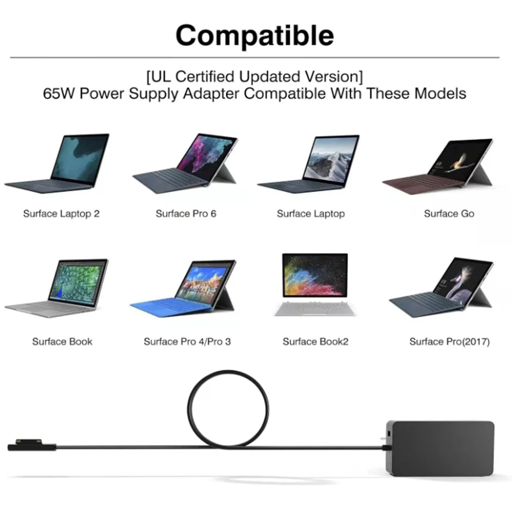 แล็ปท็อปชาร์จอะแดปเตอร์ 65W สําหรับ Microsoft Surface Pro 9/8/X/7/6/5/4/3, พื้นผิวแล็ปท็อป 5/Studio/4/Go/3/2/1,Surface Book