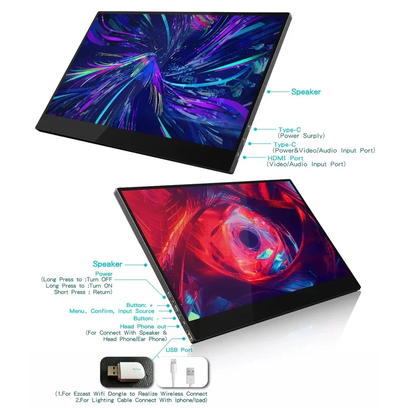 จอคอมพิวเตอร์เล่นเกมขนาด 15.6 นิ้ว FHD IPS End LED จากจีน ความสว่างสูง พกพาสะดวก ไร้สาย 1080p จอภาพ USB Type-C