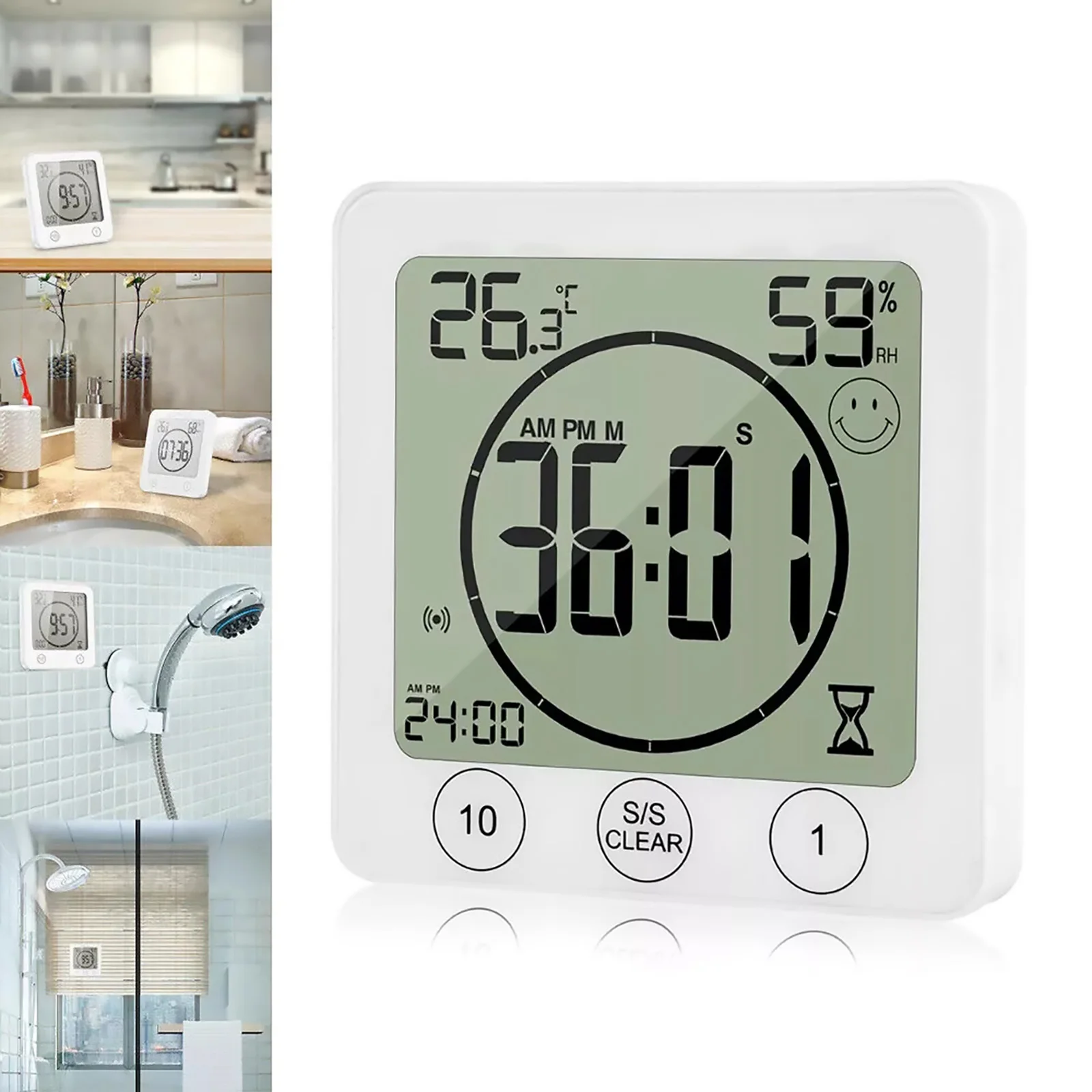 Digital Bathroom Wall Clock Shower Timer Waterproof For Water Spray LCD Screen Watch Temperature Humidity Clock For Shower Room
