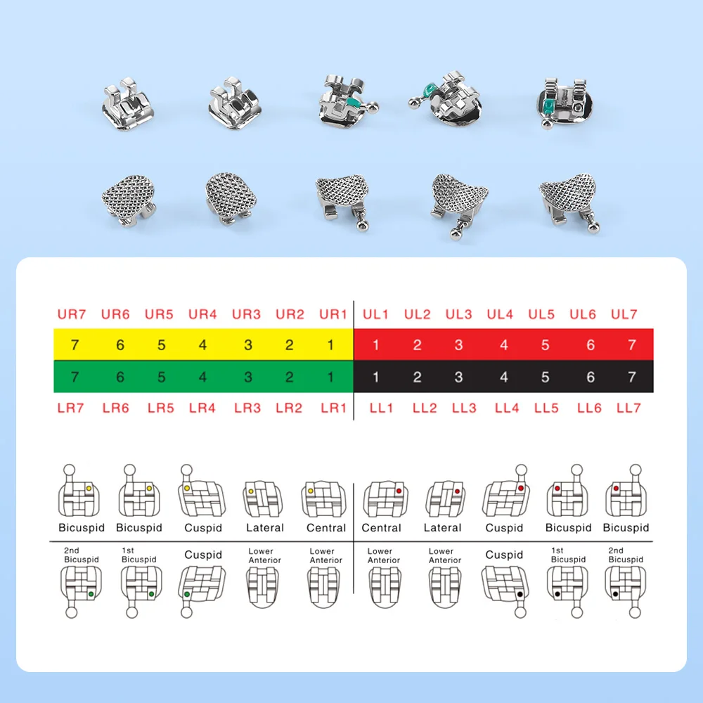1Pack Azdent PLUS Dental Orthodontic Mesh Base Brackets Standard Roth/MBT 0.022"/0.018" with 3/3-4-5 Hooks