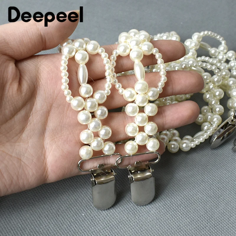Deepeel New 1Pairs 69*2cm Fashion Pearl Chain Decoration Suspenders Adjustable Trouser Bead Strap Female Waist Corset Braces