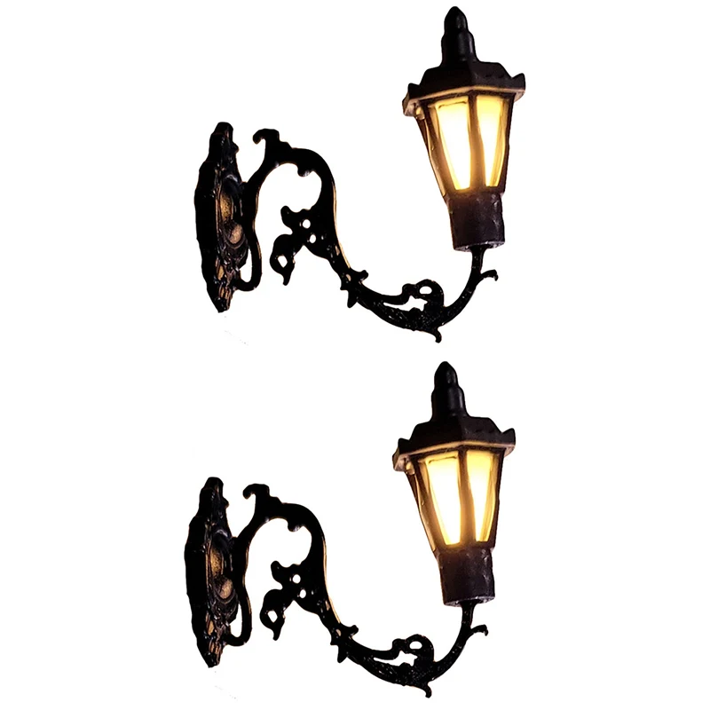 Lámpara de pared para casa de muñecas, modelo de jardín, candelabro de mesa de arena, luz Led, Material de decoración para casa de muñecas, blanco cálido, 2 uds.