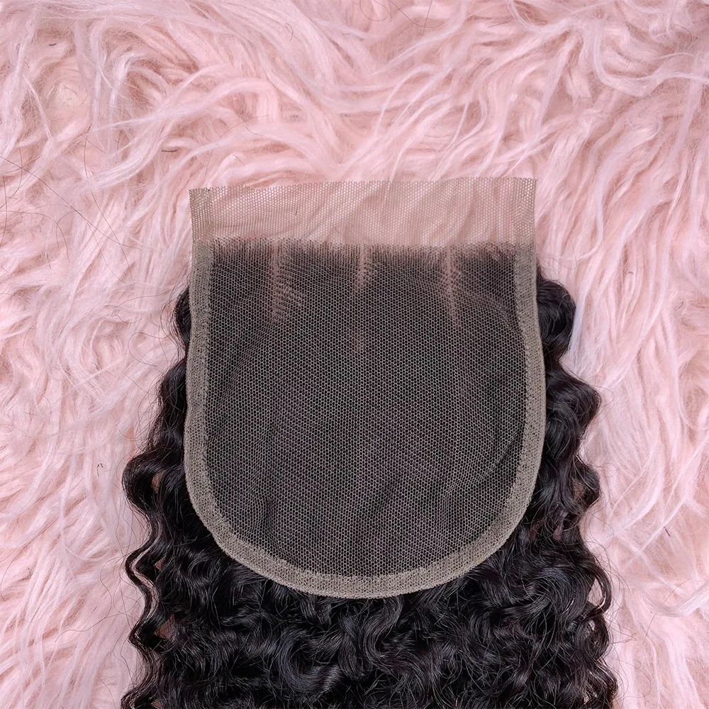 4x4 Lace Front Closure 100% ręcznie wiązane LACE CLOSURE Nature Remy Pixie Curl Ludzkie włosy Przezroczyste koronkowe zapięcie Tylko trzy części