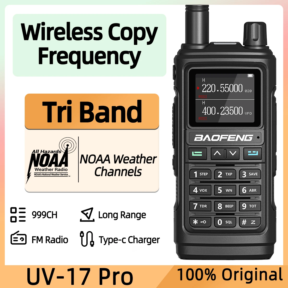 Baofeng UV-17 Pro Walkie Talkie de largo alcance Tri Band Frecuencia de copia inalámbrica Radio bidireccional transceptor Radioaficionado para acampar