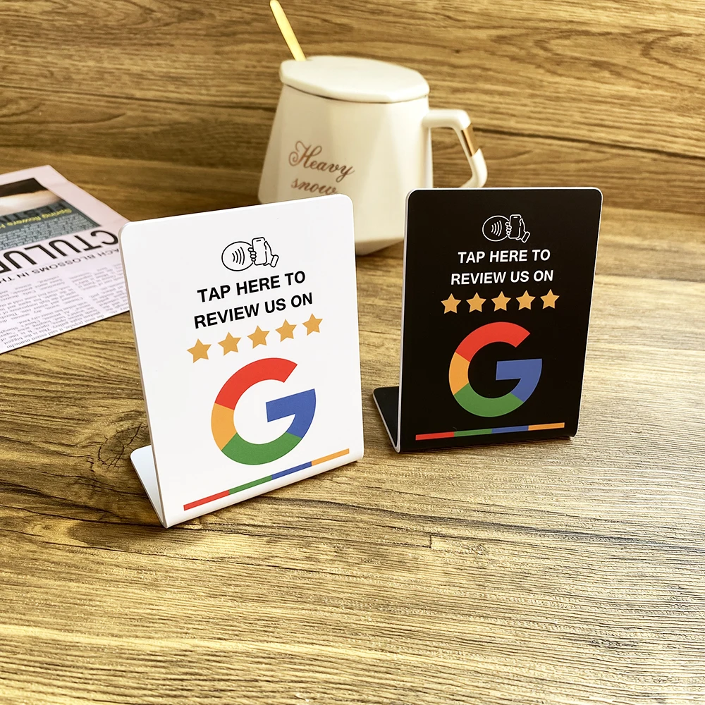 Soporte de grifo NFC de 3 "X4", alemán, francés, español, inglés, versión 4, revisión de Google, soporte NFC, pantalla de mesa NFC para restaurante
